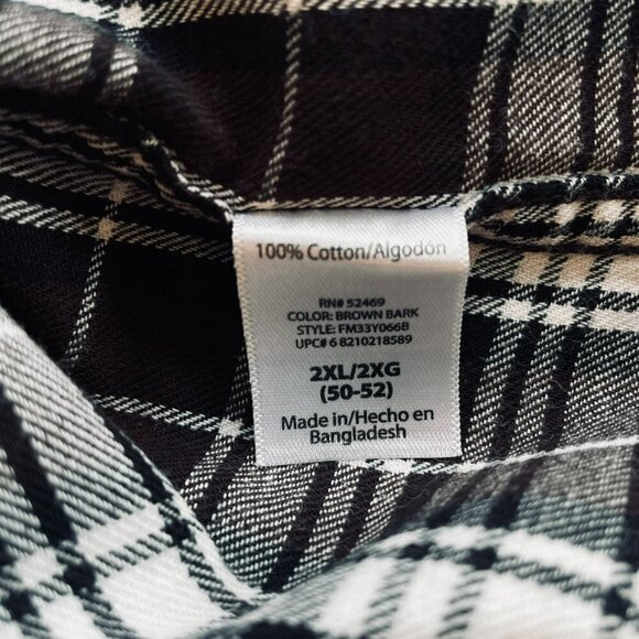 Faded Glory Men's Cotton Flannel Button Front Long Sleeve Shirt XXL Brown Plaid - Picture 9 of 10